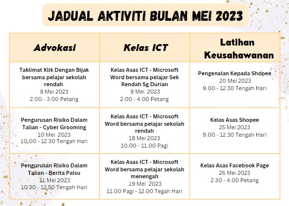 Jadual Mei 2023