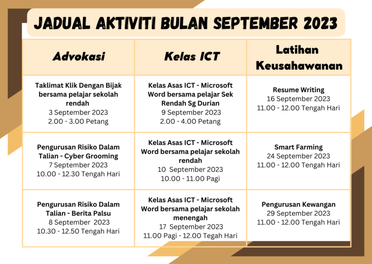 Jadual Aktiviti Bulan September 2023