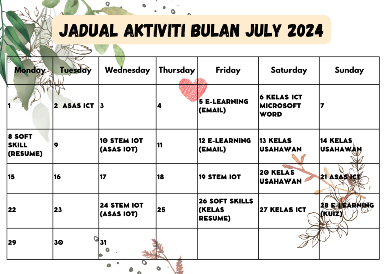 Jadual Aktiviti Bulan Oktober 2022